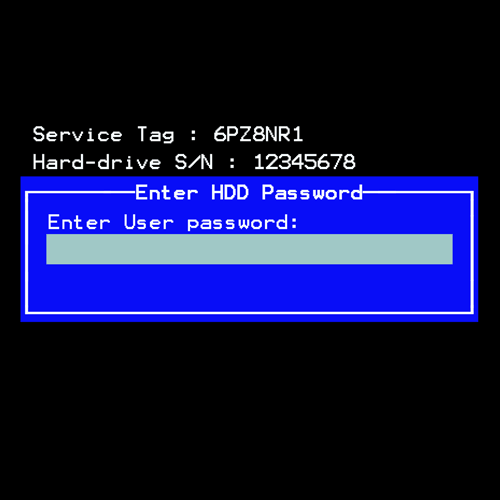 Dell Service Tag without suffix, Hard-Drive S/N. Enter HDD password. Enter User password